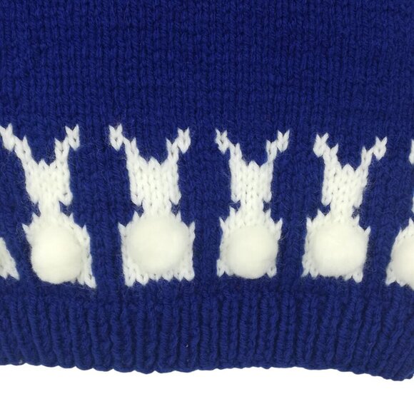 Vintage Hand Knit Bunny Cardigan Sweater Size 24M? Hood Zip Up Bobble Handmade - Picture 10 of 10